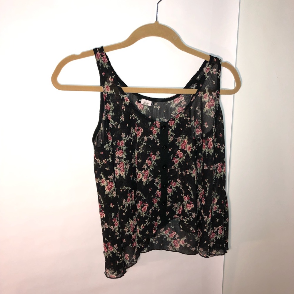 See through floral tank top